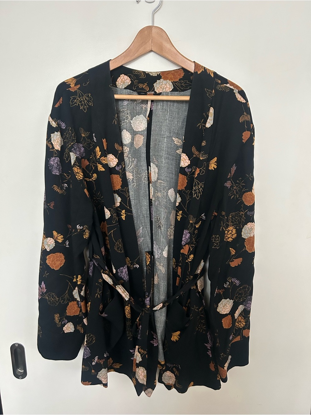 Free People Black Floral Tie-Waist Blazer